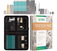 Norberg & Linden Ensemble à Dessin XXL - Crayons de Papier pour Croquis Graphite & Charbon - Carnet 100 Pages, Gomme Mie de Pain, et Graphite - Assortiment de Matériel Artistique pour les Enfants