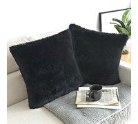 NordECO HOME - Lot de 2 housses de coussin de luxe en fausse fourrure polaire douce, coussin non inclus, noir, 45,7 x 45,7 cm