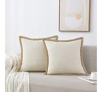 NordECO HOME Lot de 2 Housses de Coussin décoratives en Toile de Jute avec Bords découpés, 40 x 40 cm, Blanc