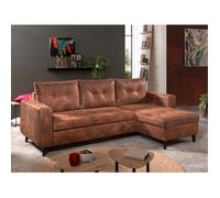 NORDIC - Canapé d'angle réversible - 4 places - Convertible - Industriel vintage - Marron