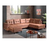 NORDIC - Canapé panoramique en U - 7 places - Convertible - Industriel vintage - Angle Droit - Marron