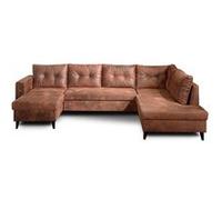 NORDIC - Canapé panoramique en U - 7 places - Convertible - Industriel vintage - Droit- Marron Marron G