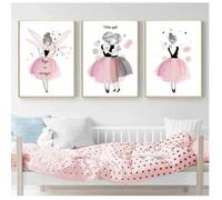 Nordic Ideas Affiche Fille Rose Deco Chambre Poster Enfant Tableau Murale Decoration sur toile 30X40CMX3 sans Cadre