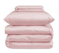 Nordic Paradise - Housse de Couette de Luxe en Satin de Coton 200x220 cm + Drap Housse 160x200 cm + 2 Taies d'oreiller 50x70 cm - Set avec Fermeture Éclair Fine - Couleur Rose Doux