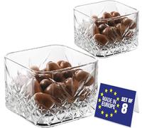 NORDIC SCHILLER Élégance Bols à Dessert Carrés en Verre, Lot de 8, 235ml 100% SANS PLOMB Bol en Verre, Coupelles en Verres, Bols à Sauce Empilables, Verres à Dessert Pudding, Tasses Sauces à Collation