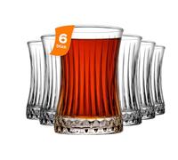 NORDIC SCHILLER Lot de 6 tasses à thé à 170 ml, Élégantes tasses à thé turques au design cannelé, Tasses à thé cristallines pour une dégustation élégante