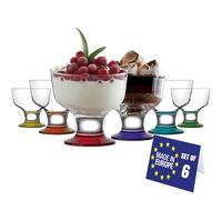 NORDIC SCHILLER Premium Coupes à Glace en Verre Lot de 6 285ml 100% SANS PLOMB Coupes à Glace Colorées à Pied, Plats à Sundae, Verres à Crème Glace Pudding Dessert, Ice Cream Bowls, Dessert Bowls