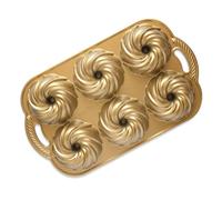Nordic Ware Moule à gâteau en fonte d'aluminium avec motif tourbillon, moule à gâteau de qualité supérieure fabriqué aux États-Unis, couleur : doré