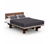 NordicAura Double cadre de lit | 140 cm x 200 cm | robuste | sans outils | bois d'eucalyptus | tablette