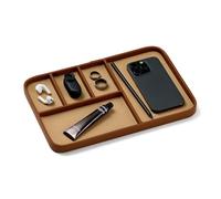 Nordik Plateau de valet en cuir - Marron sable - 30 x 20 cm - Grande taille - Plateau en cuir végétalien pour entrée - Organiseur de table de nuit élégant pour homme - Caddy de chevet moderne