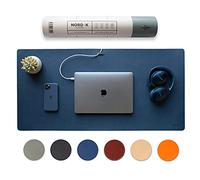 Nordik - Sous-main de bureau en cuir, organiseur de câbles (bleu nuit, 88,9 x 43,2 cm) - Grand tapis de souris étendu pour accessoires de bureau à domicile - Grand sous-main en cuir végétalien et