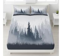 Nordique Forêt Drap Housse 140 x 200 cm Bonnets 30 cm, Ensemble de Literie Calme Sapin Brouillard, Draps de Lit pour Enfants Adultes, Housse de Matelas Anti-Froissement