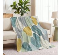 Nordique Minimaliste Plaid Couverture Polaire en Flanelle, Plantes Feuilles Nervures Impression Moelleuse Couverture de Lit Plaid Jeté de Canapé, Vert Sauge Chaud en Hiver Couvertures, 220 x 240 cm