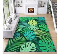 Nordique Tropical Plante Frais Lavable en Machine Tapis 120 x 170 cm | Monstera Feuille de Palmier Dessous Antidérapant Tapis Pile Courte pour Salon Salle à Manger Chambre Cuisine Entrée
