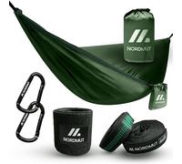 NORDMUT® Hamac Ultra Léger Outdoor [avec Kit de Fixation] - Hamac de Camping avec Kit de Protection des Arbres pour Camping, Outdoor et Jardin - Charge Max 300 kg (Vert, 140 x 275 cm)