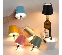 Nordreach Lampe bouteille sans fil, 3 couleurs à intensité variable, lampe de bouteille de vin intégrée, lampe de bureau rechargeable par USB pour bar, restaurant, salon, chambre à coucher et