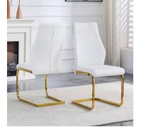 Norevia Lot de 2 chaises salle à manger blanches dossier haut motif losange pieds métal doré design moderne