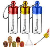 Norhogo Lot de 3 bouteilles de rangement pour voyage en plein air, récipient portable avec petite cuillère, fiole en métal avec cuillères télescopiques, rangement portable pour épices, sucre, cuisine