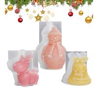 Norhogo Lot de 3 moules en silicone 3D de Noël - Moule en silicone 3D - Bonhomme de neige 3D - Cerf - Cloche - Verre à bougie de Noël - Pour la fabrication de bougeoirs