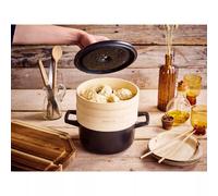 NORI Cocotte en fonte Emaillée avec 2 Paniers Vapeur BEKA Ronde Noir D20 cm