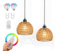 Normodic Lot de 2 Lampes Suspendues en Rotin avec Batterie et Télécommande | Lampe Extérieure Rechargeable RVB 3 Températures, Suspension Sans Fil pour Jardin Terrasse Camping