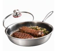 Normodic Poêle à frire en titane avec couvercle, poêle à frire en titane avec motif martelé, résistante aux rayures, anti-adhésive, pour la cuisine et le camping (26cm)