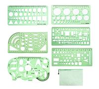 Normographe Geographie, 1-18cm Gabarits de Mesure Plastique Vert Gabarit Géométrique Equerre Dessin pour la Mesure de la Peinture école D'architectes, avec Sac A5 à Fermeture à Glissière (6)