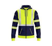 NOROZE Sweat à Capuche Homme Haute Visibilité avec Bandes Réfléchissantes, Sweat Zippé Sécurité avec Poches Zippées, Vêtement de Travail Durable et Confortable, Disponible S à XXL