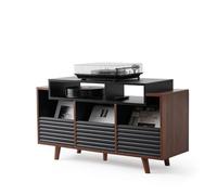 NorStone Meuble Platine vinyle OSLO 1200 - Rangement vinyle - Electroniques Hifi - 3 tiroirs de rangement - Finition Noir/Noyer - 120 x 64,3 x 40 cm