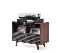 Norstone Meuble Hi‑Fi OSLO 800 - Rangement vinyle, 2 tiroirs - Noir et Noyer