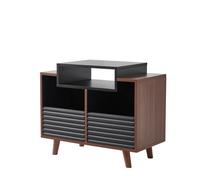 Norstone Meuble Hi‑Fi OSLO 800 - Rangement vinyle, 2 tiroirs - Noir et Noyer