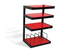 Norstone - Table quadruple plateaux - Pour LCD jusqu'à 32"" - Plateau inférieur pour Vinyles - Structure en acier laqué - Etagères en verre trempé - Noir / Rouge