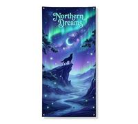 Northern Dreams Bannière décorative pour porte Motif horizon nocturne enchanté nature sauvage Intérieur extérieur Automne Hiver Toile de fond à suspendre Fournitures de festival 91,4 x 183 cm