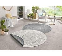 NORTHRUGS affranchissement Port-Tapis Rond réversible-Imperméable-Design Mandala-Résistant aux intempéries-pour Balcon, terrasse, Jardin, Salon-Gris crème-Diamètre : 140 cm, Polypropylène (PP)