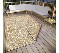 NORTHRUGS Curacao Tapis réversible pour l'intérieur et l'extérieur, tissé à plat, vintage, aspect bordures, certifié Oeko-Tex, résistant aux intempéries et aux UV, pour balcon, terrasse, jardin, ocre,