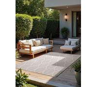 NORTHRUGS Liora Tapis d'intérieur et d'extérieur Moderne tissé à Plat, réversible, avec Design Floral, certifié Öko-Tex Résistant aux intempéries et aux UV, pour Balcon, terrasse, Jardin, Blanc Gris