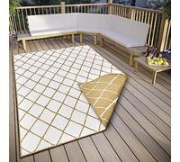 NORTHRUGS Malaga Tapis réversible d'intérieur et d'extérieur - Tissé Plat - Design géométrique, certifié Öko-Tex - Résistant aux intempéries et aux UV - pour Balcon, terrasse, Jardin - Ocre - 120 x