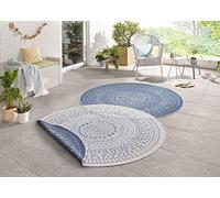 NORTHRUGS Porto Tapis d'intérieur et d'extérieur Rond réversible imperméable Design Mandala à Tissage Plat résistant aux intempéries, pour Balcon, terrasse, Jardin, Salon, Bleu crème, diamètre 140 cm