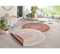 NORTHRUGS Porto - Tapis d'intérieur et d'extérieur Rond - Tapis Rond réversible - Design Mandala - Tissé Plat - Résistant aux intempéries - pour Balcon, terrasse, Jardin, Salon - Crème - Diamètre :