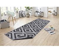 NORTHRUGS Tapis Malta d'intérieur et d'extérieur réversible résistant aux intempéries - Motif géométrique moderne - Pour balcon, terrasse, jardin, véranda, salon, imperméable - Argenté nuit - 80 x 350