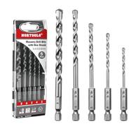 NORTOOLS Lot de 5 Forets à Béton et Pierre (3/4/5/6/8 mm) - Pointe Carbure pour Béton, Brique | Queue Hexagonale 1/4" Compatible DeWalt, Makita, Bosch | Forets Béton Renforcés et Pierre Naturelle