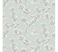 Nortufting Nappe Tissu Coton Enduit Sakura Céladon - Imperméable, Résistante & Anti Taches - Nappe à Motif Déco Tendance, Facile à Nettoyer pour Intérieur & Extérieur (Rectangle 140 x 250 cm)