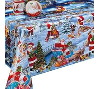 Nortufting Nappe Toile Cirée de Noël - Largeur 140 cm - Blanche Neige Bleu - Roulé sur Un Tube en Carton (sans Plis) (Rect 140 x 150 cm)