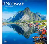 Norvège | Calendrier mural mensuel carré 2026 30,5 x 61 cm (suspendu) | Sans plastique | BrownTrout | Travel Europe Scandinavian Fjords