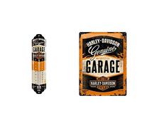 Nostalgic-Art 80313 Thermomètre analogique Harley-Davidson Garage - Cadeau pour les fans de moto, 6,5 x 28 cm Plaque vintage Harley-Davidson Garage -15 x 20 cm