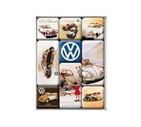 NOSTALGIC ART 9 mini-magnets Volkswagen - Magnets émaillés - 3 magnets de 4.5 x 2,3 cm - 6 magnets de 2.3 x 2,3 cm