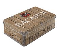 Nostalgic-Art Bacardi Boîte de Conservation Plate rétro 2,5 l - Logo Baril en Bois - Idée Cadeau pour Accessoires de Bar - Boîte métallique avec Couvercle Design Vintage