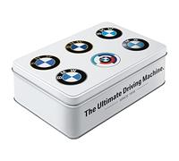 Nostalgic-Art Boîte de conservation rétro plat, 2,5 l, Official License Product (OLP), BMW - Logo Evolution - Idée de cadeau pour fans de BMW, récipient en tôle avec couvercle, design vintage