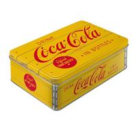 Nostalgic-Art Boîte en métal rétro plat, 2,5 l, Cola - Logo Yellow | original Coca-Cola license product (OLP), boîte à biscuits, design vintage, Idée cadeau pour fans de Coke