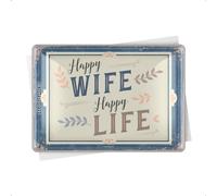 Nostalgic-Art, Carte de vœux rétro Happy Wife Happy Life - Idée cadeau nostalgique - Mini plaque en étain vintage - 10 x 14 cm